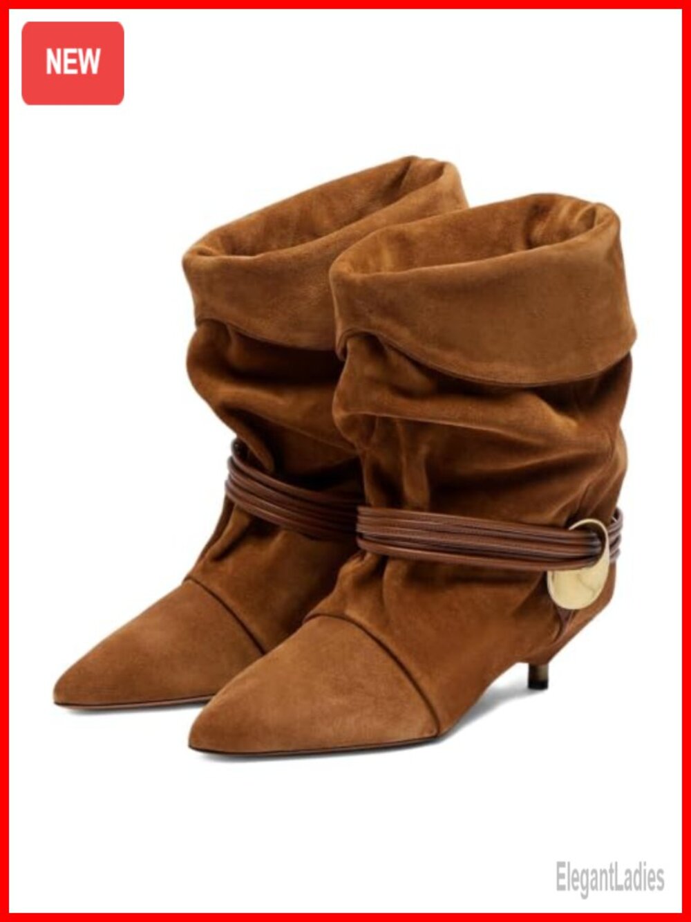 Slouchy Kitten Heel Ankle Boots Faux Suede Wide Calf Pointed Toe Slip On Booties